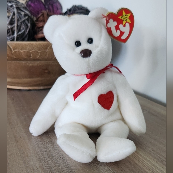 🧸❤️ TY Beanie Baby – "Valentino" the White Teddy Bear (1993) – Classic Vintage - Picture 1 of 12